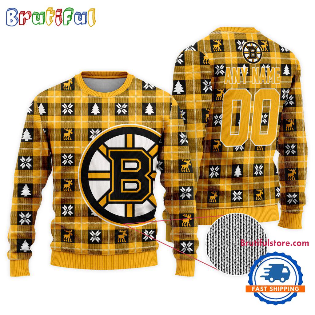 NHL Boston Bruins Personalized Snow Tree Ugly Christmas Sweater