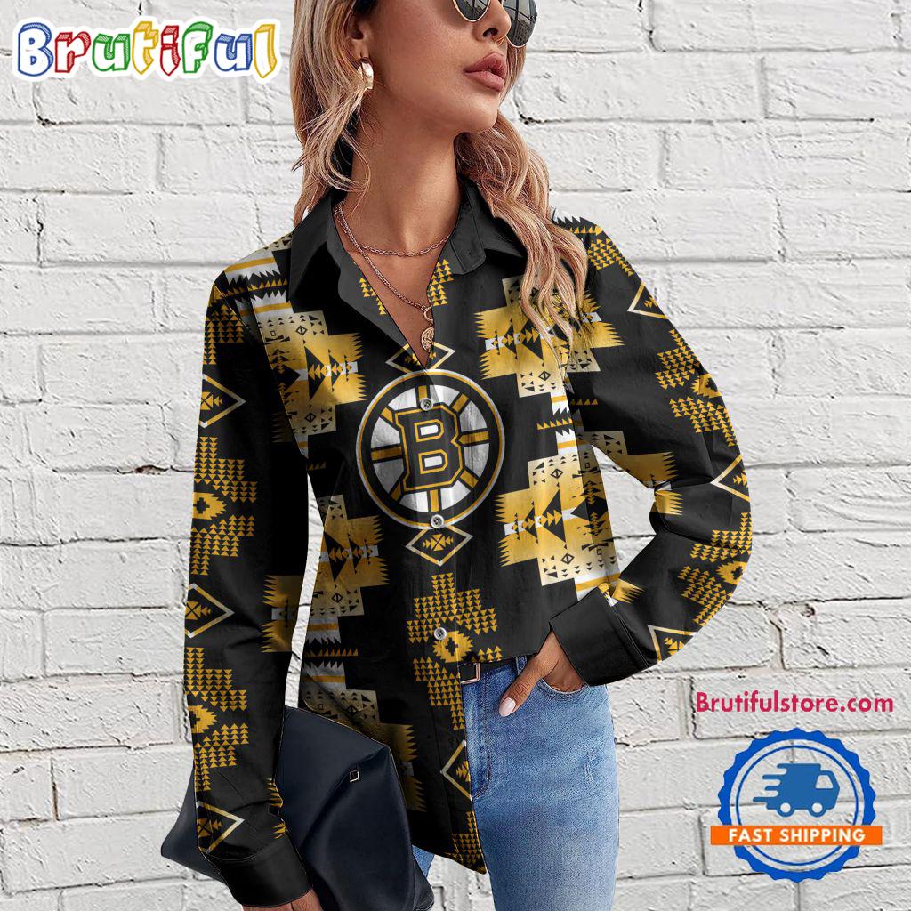 NHL Boston Bruins Special Native American Women's Casual Shirt, Hockey Women's Casual Shirt