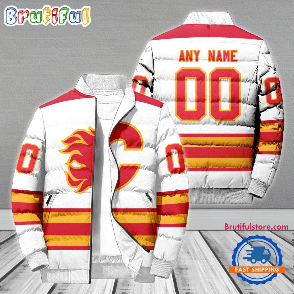 NHL Calgary Flames Hockey Team Personalized Away New Puffer Jacket
