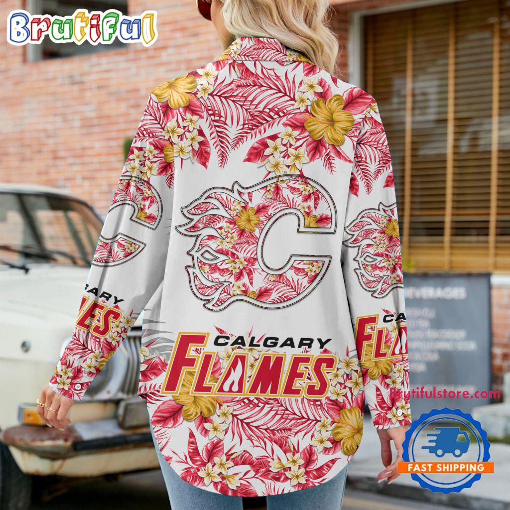 NHL Calgary Flames Special Hockey Team Hawaiian Design Women's Casual Shirt