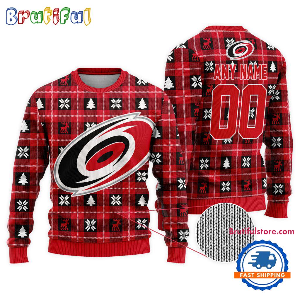 NHL Carolina Hurricanes Personalized Snow Tree Ugly Christmas Sweater