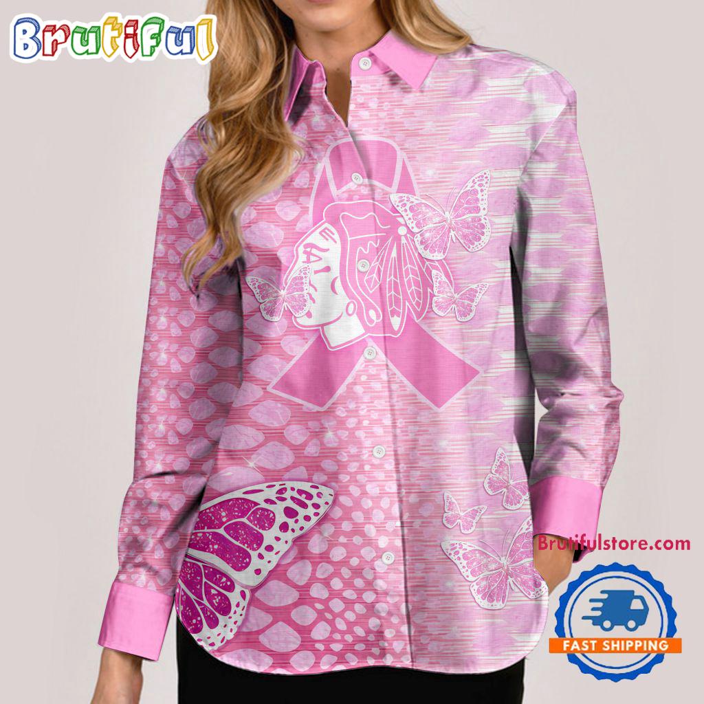 NHL Chicago Blackhawks Special Pink Fight Breast Cancer Women's Casual Shirt, Hockey Woman Casual Shirt