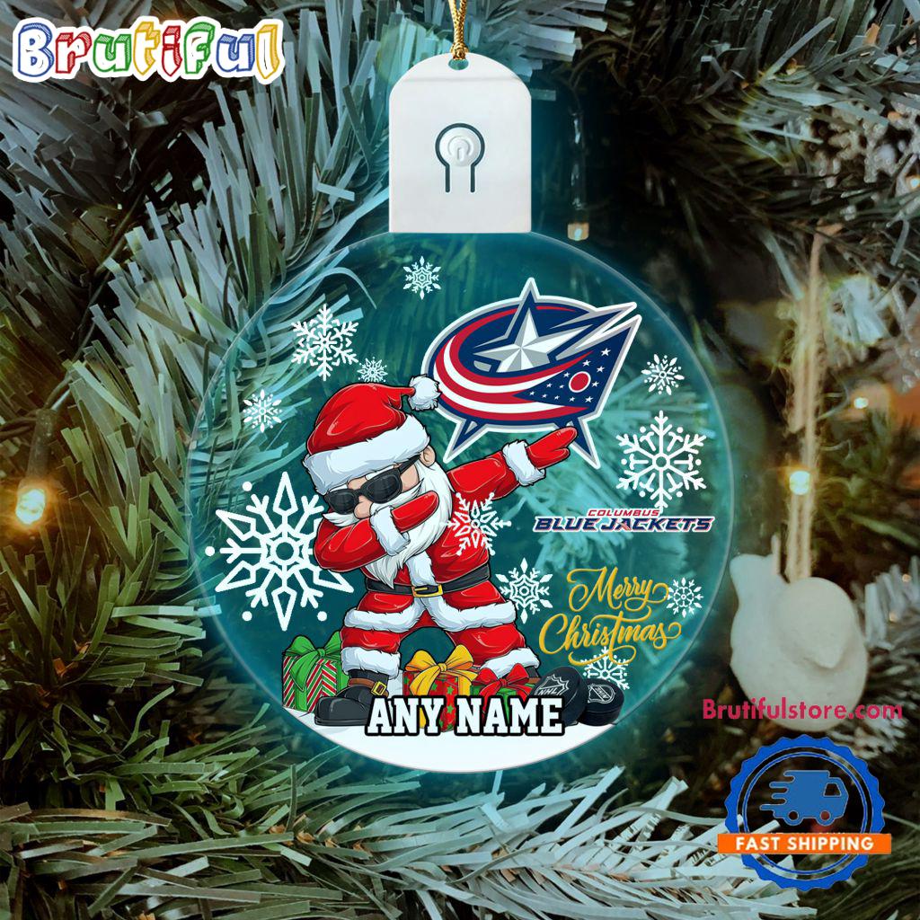 NHL Columbus Blue Jackets Personalized Santa Claus Hockey Team Logo Christmas Led Acrylic Ornament