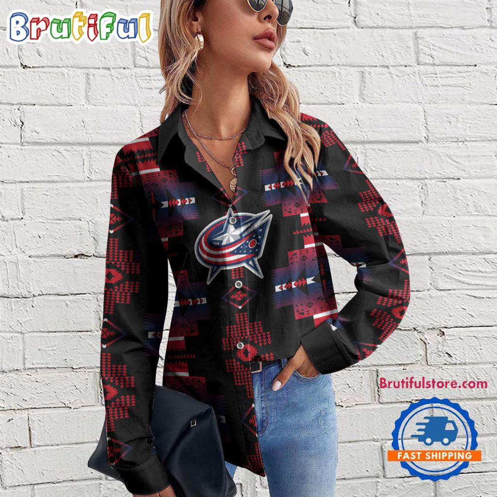 NHL Columbus Blue Jackets Special Native American Women's Casual Shirt, Hockey Women's Casual Shirt