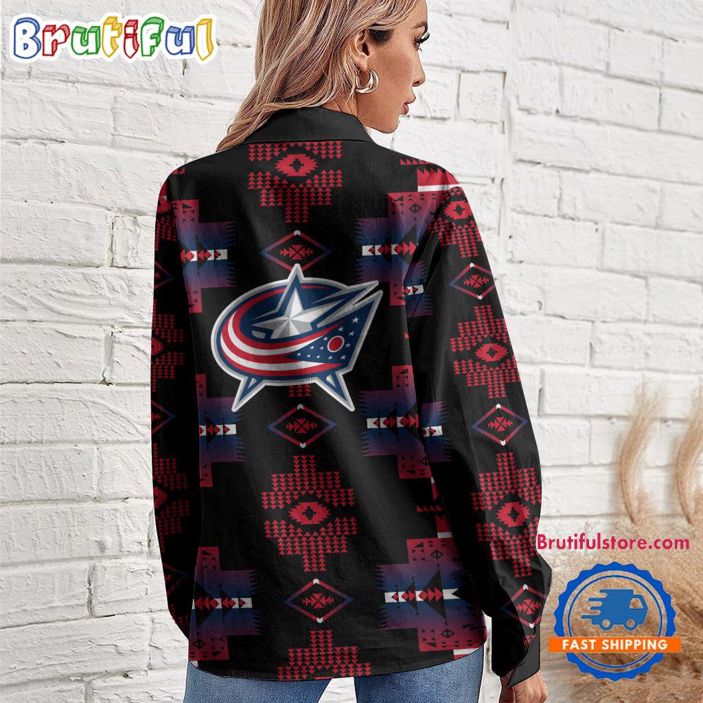 NHL Columbus Blue Jackets Special Native American Women's Casual Shirt, Hockey Women's Casual Shirt
