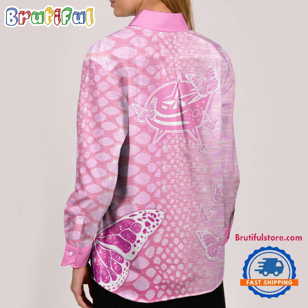 NHL Columbus Blue Jackets Special Pink Fight Breast Cancer Women's Casual Shirt, Hockey Woman Casual Shirt