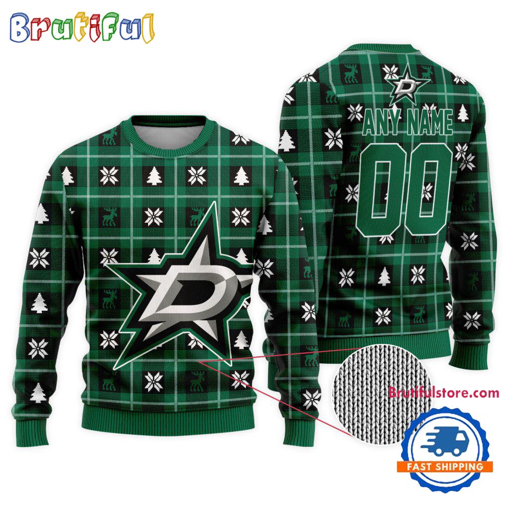 NHL Dallas Stars Personalized Snow Tree Ugly Christmas Sweater