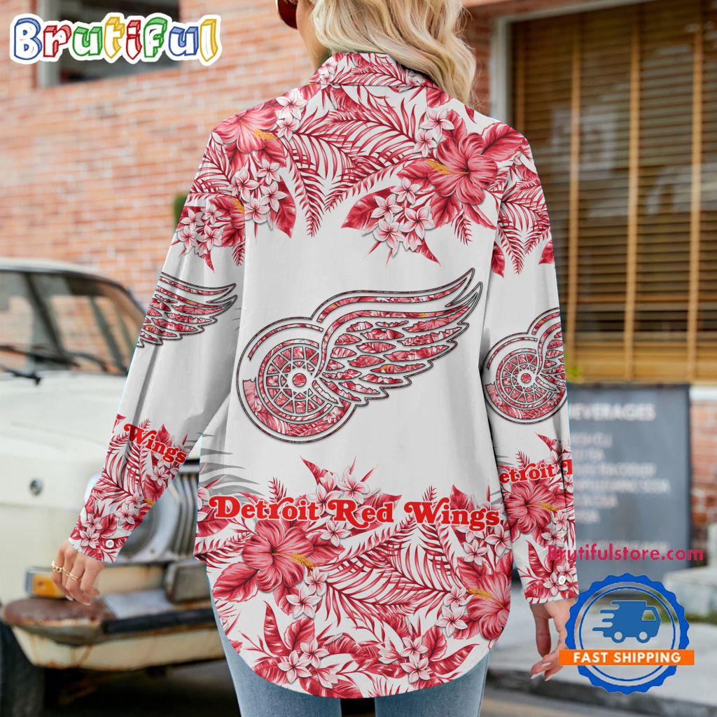 NHL Detroit Red Wings Special Hockey Team Hawaiian Design Women's Casual Shirt