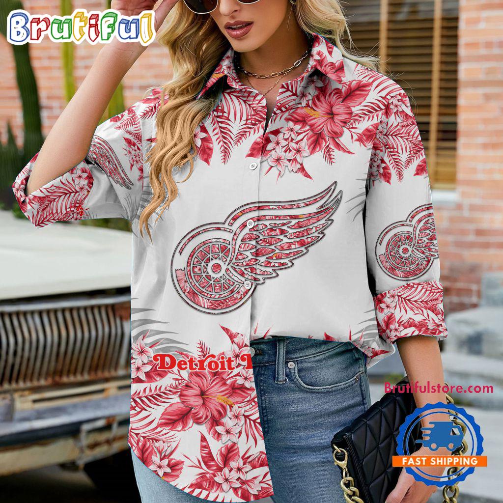 NHL Detroit Red Wings Special Hockey Team Hawaiian Design Women's Casual Shirt