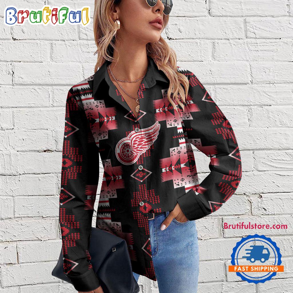 NHL Detroit Red Wings Special Native American Women's Casual Shirt, Hockey Women's Casual Shirt