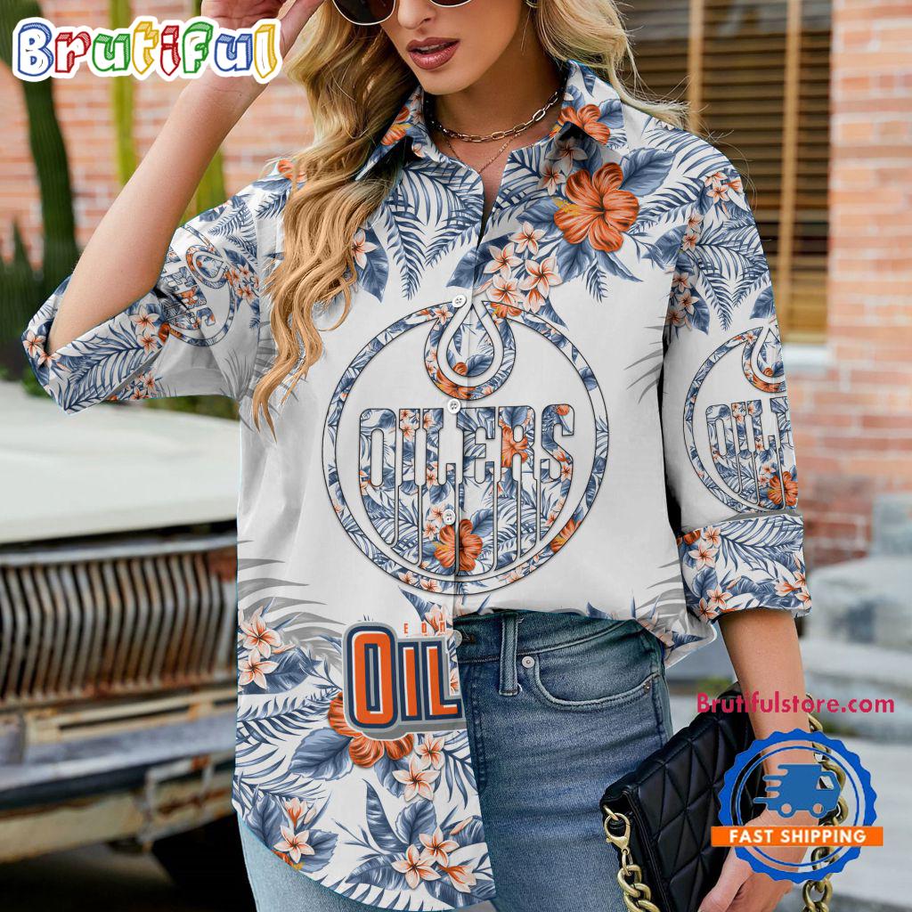 NHL Edmonton Oilers Special Hockey Team Hawaiian Design Women's Casual Shirt