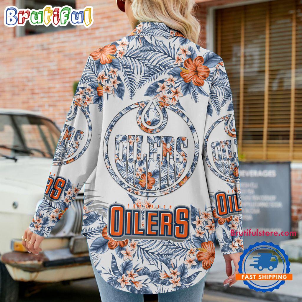 NHL Edmonton Oilers Special Hockey Team Hawaiian Design Women's Casual Shirt