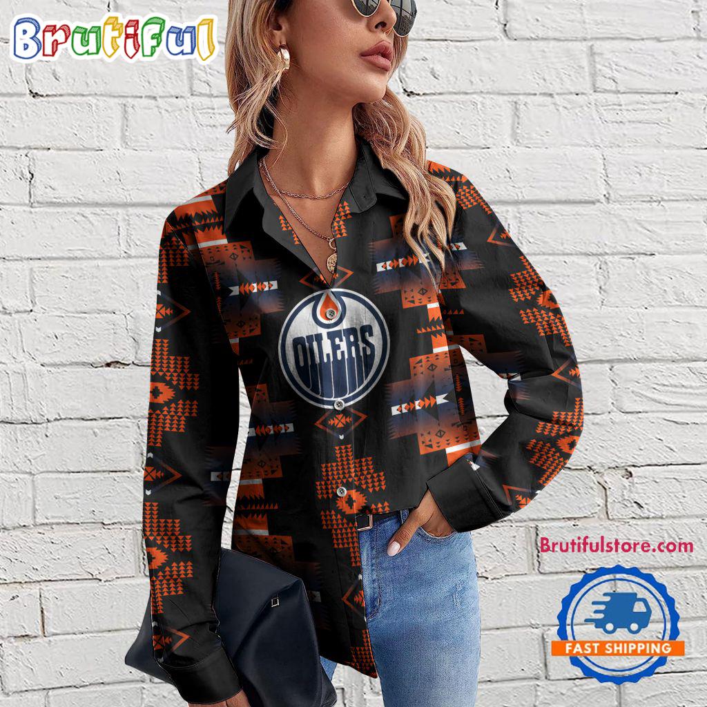 NHL Edmonton Oilers Special Native American Women's Casual Shirt, Hockey Women's Casual Shirt