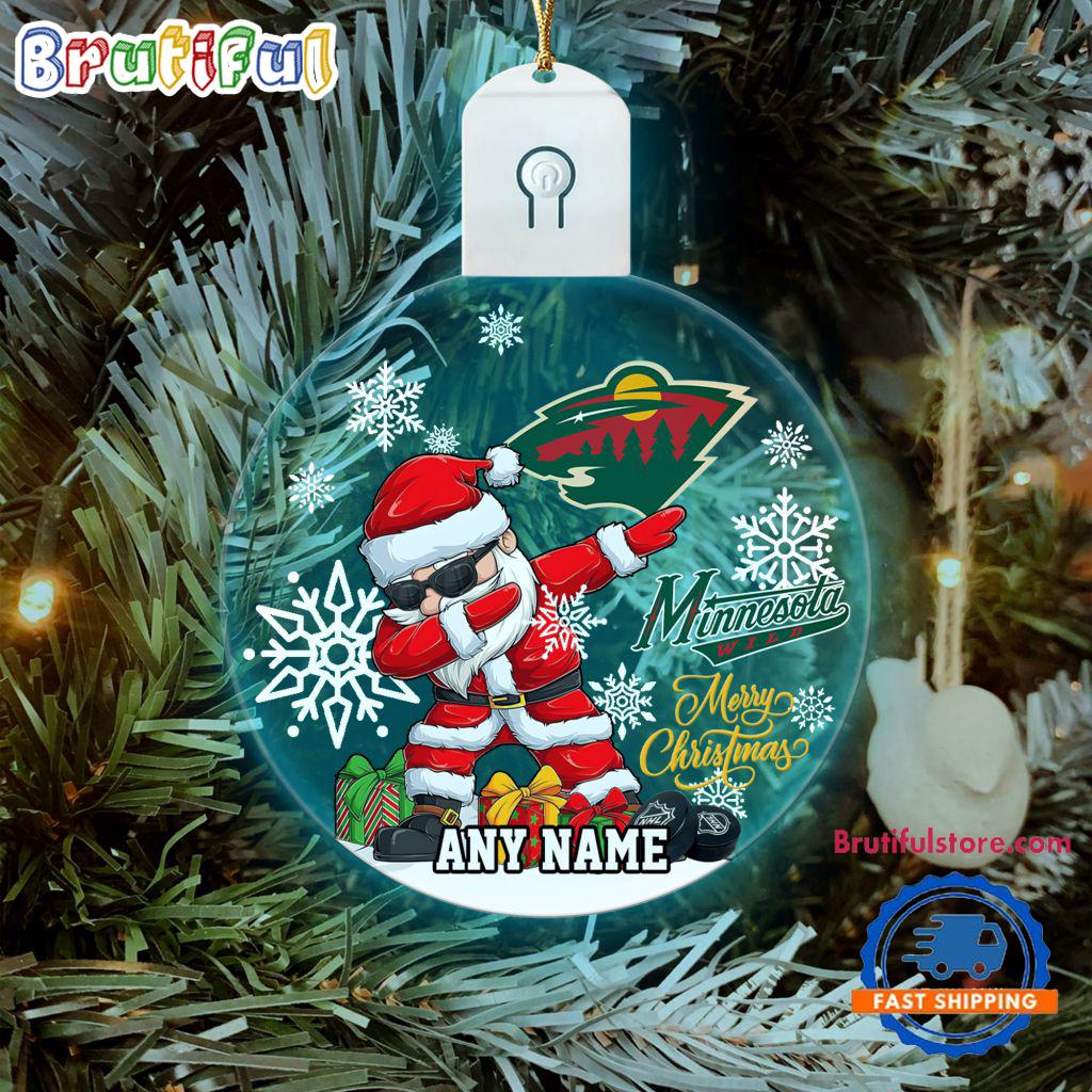 NHL Minnesota Wild Personalized Santa Claus Hockey Team Logo Christmas Led Acrylic Ornament