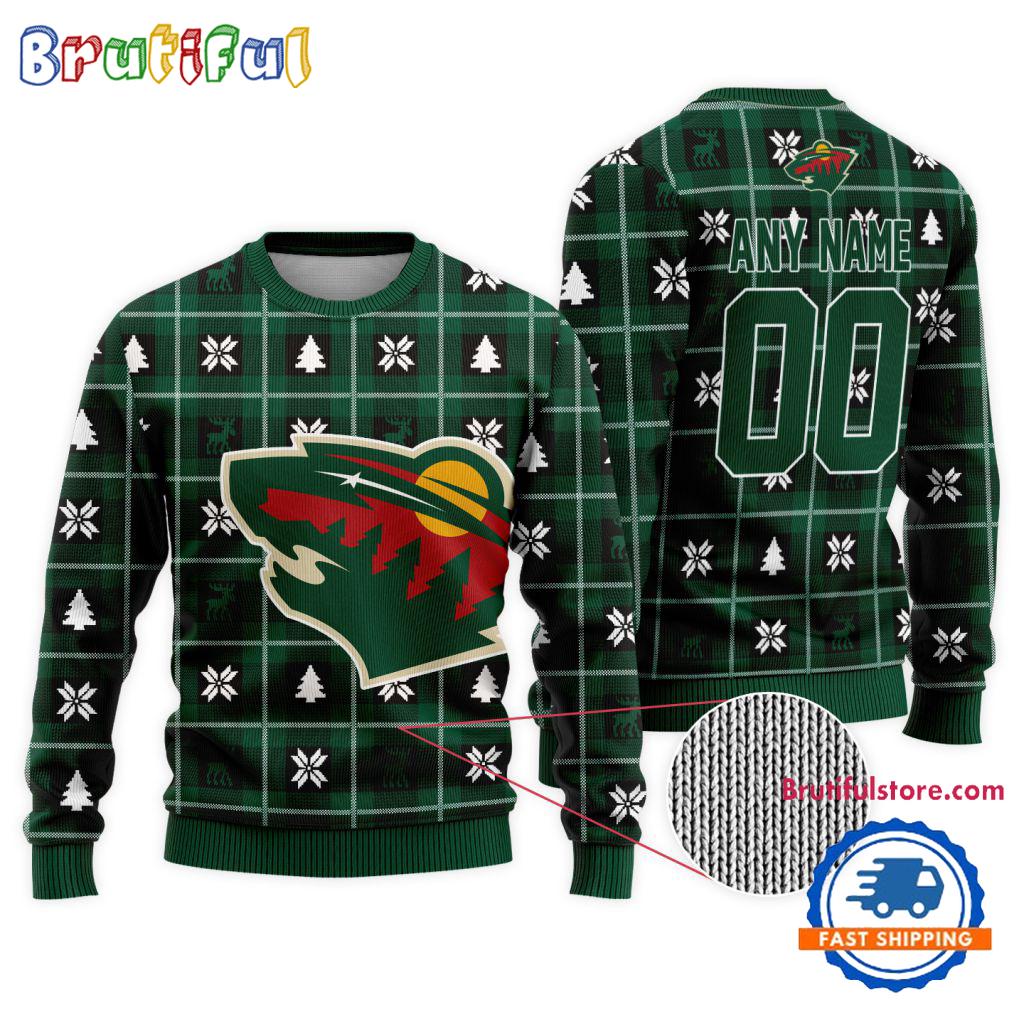 NHL Minnesota Wild Personalized Snow Tree Ugly Christmas Sweater
