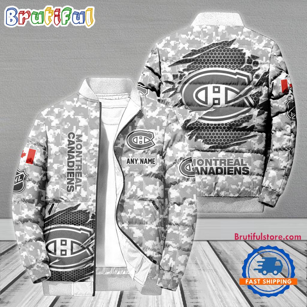 NHL Montreal Canadiens Special Camo Honor Veterans Puffer Jacket, Hockey Team Design Jacket