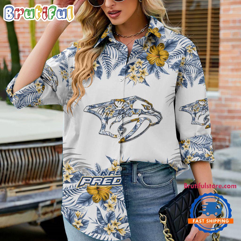NHL Nashville Predators Special Hockey Team Hawaiian Design Women's Casual Shirt