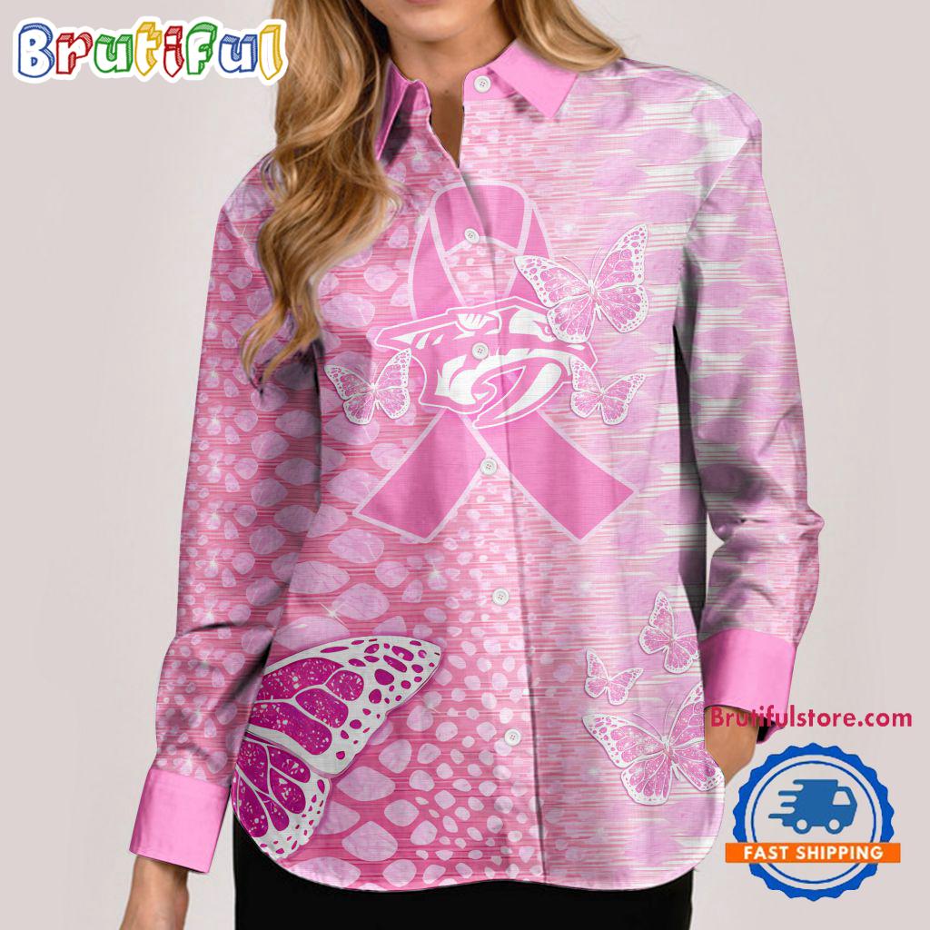 NHL Nashville Predators Special Pink Fight Breast Cancer Women's Casual Shirt, Hockey Woman Casual Shirt
