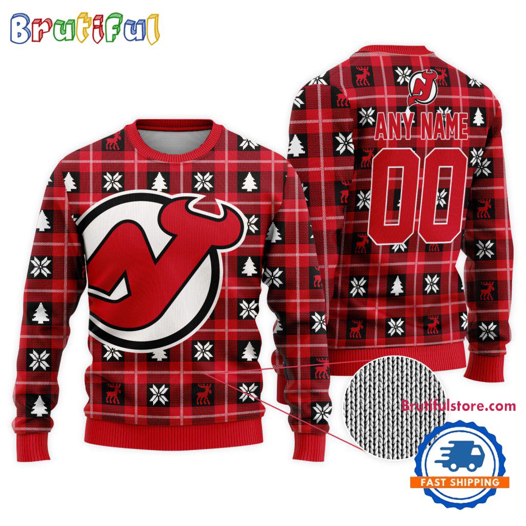 NHL New Jersey Devils Personalized Snow Tree Ugly Christmas Sweater