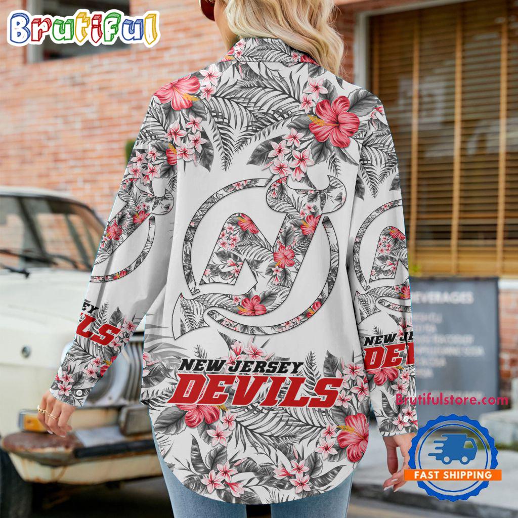 NHL New Jersey Devils Special Hockey Team Hawaiian Design Women's Casual Shirt