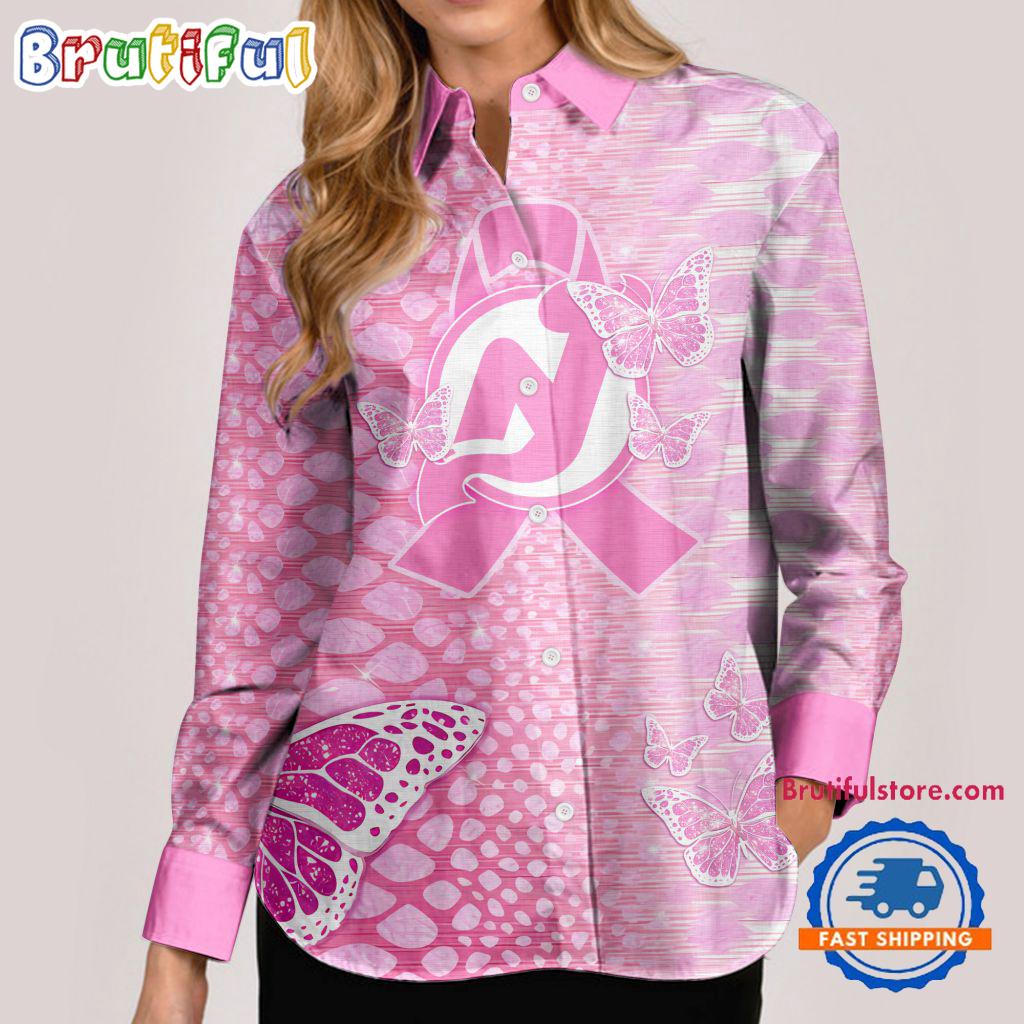 NHL New Jersey Devils Special Pink Fight Breast Cancer Women's Casual Shirt, Hockey Woman Casual Shirt