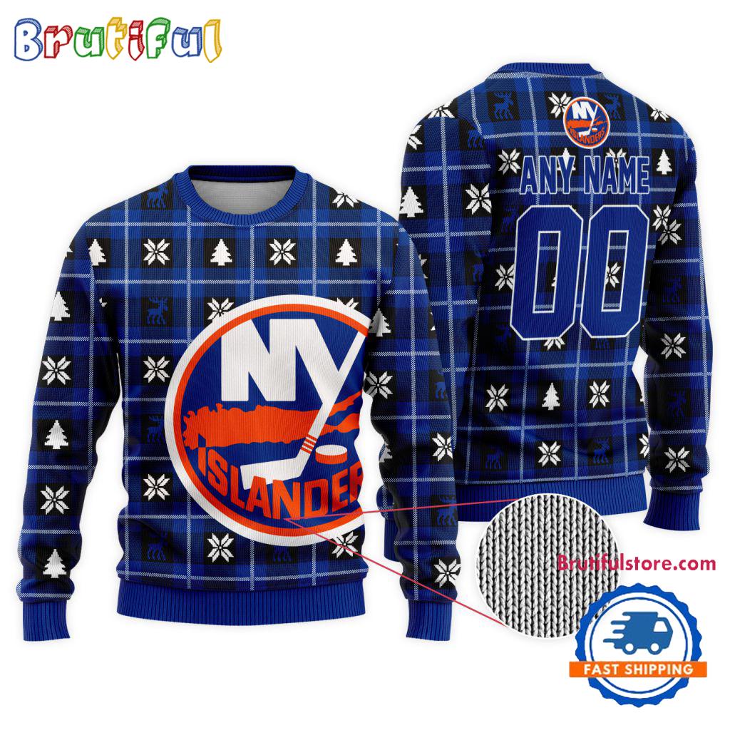 NHL New York Islanders Personalized Snow Tree Ugly Christmas Sweater