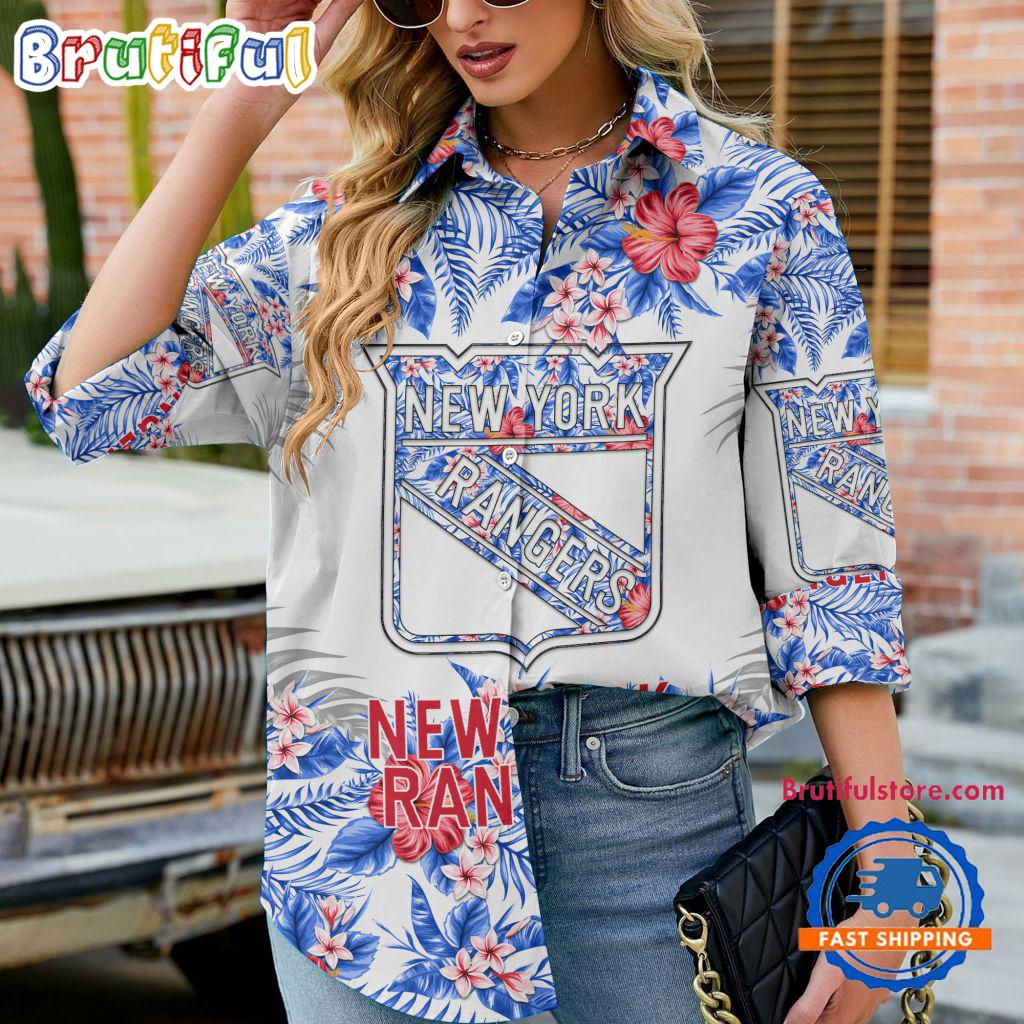 NHL New York Rangers Special Hockey Team Hawaiian Design Women's Casual Shirt
