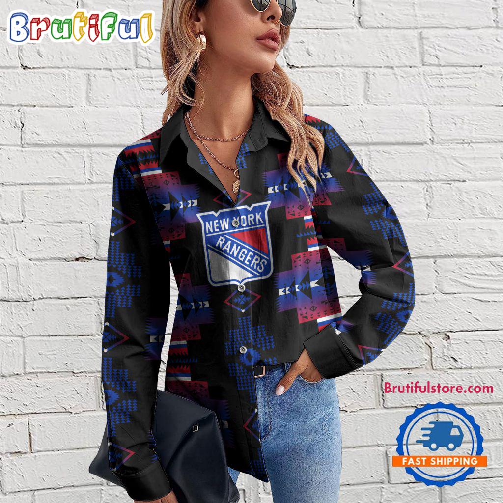 NHL New York Rangers Special Native American Women's Casual Shirt, Hockey Women's Casual Shirt