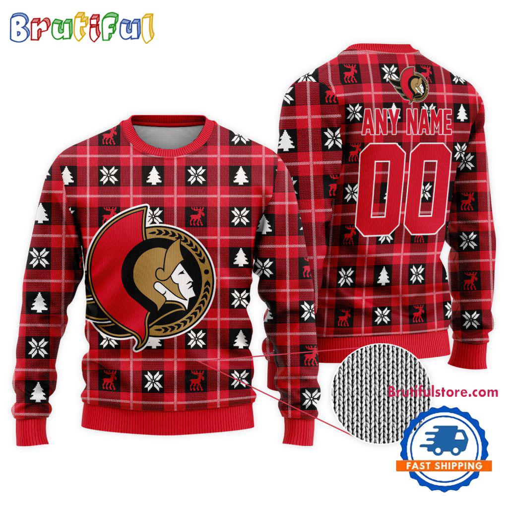 NHL Ottawa Senators Personalized Snow Tree Ugly Christmas Sweater