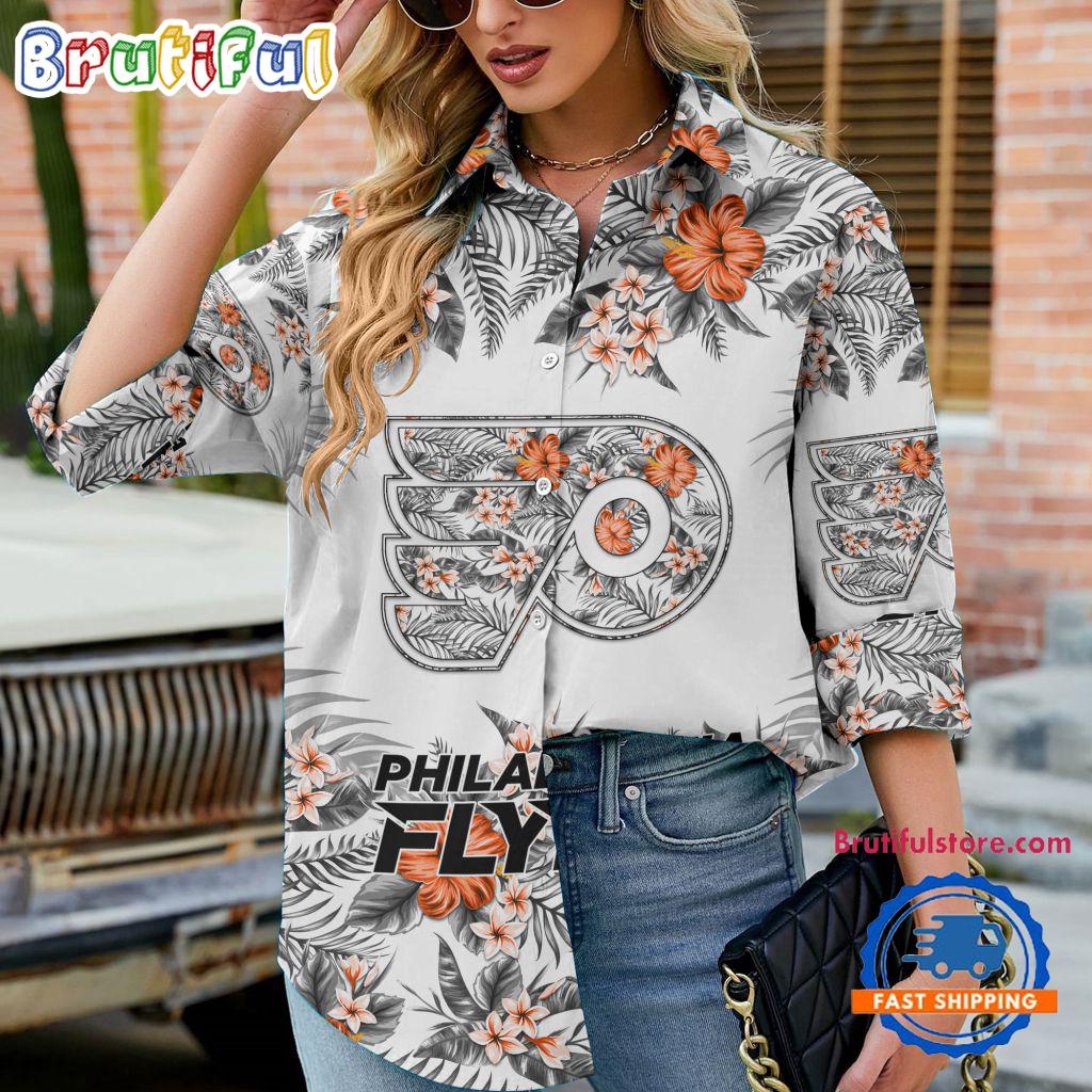 NHL Philadelphia Flyers Special Hockey Team Hawaiian Design Women's Casual Shirt