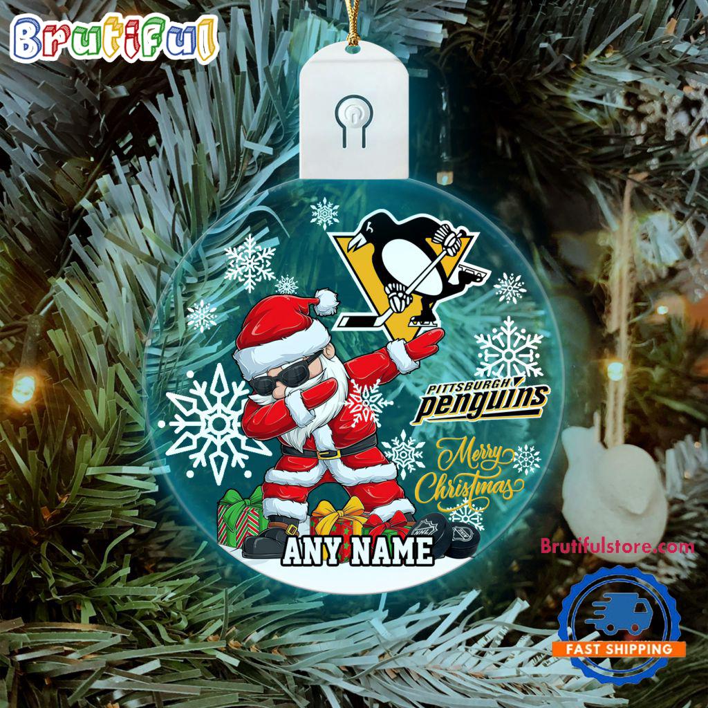 NHL Pittsburgh Penguins Personalized Santa Claus Hockey Team Logo Christmas Led Acrylic Ornament