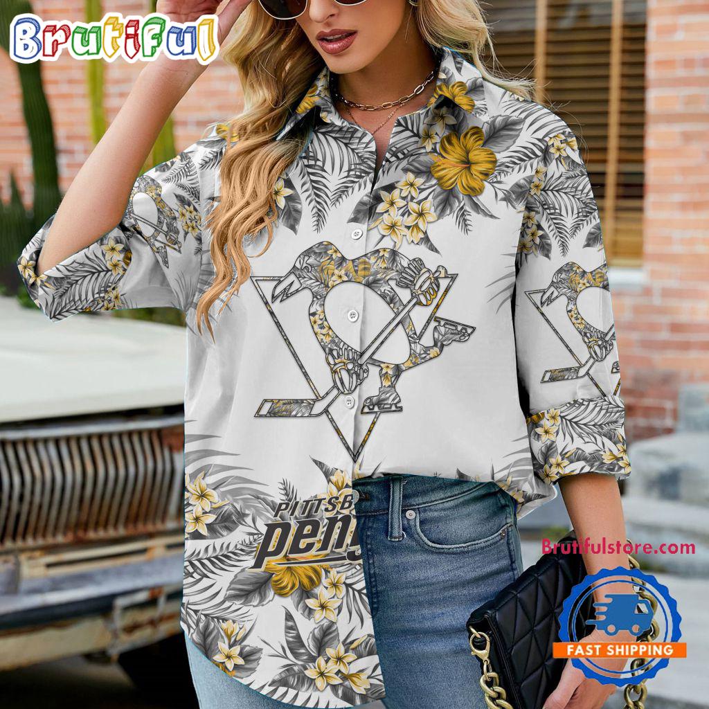 NHL Pittsburgh Penguins Special Hockey Team Hawaiian Design Women's Casual Shirt