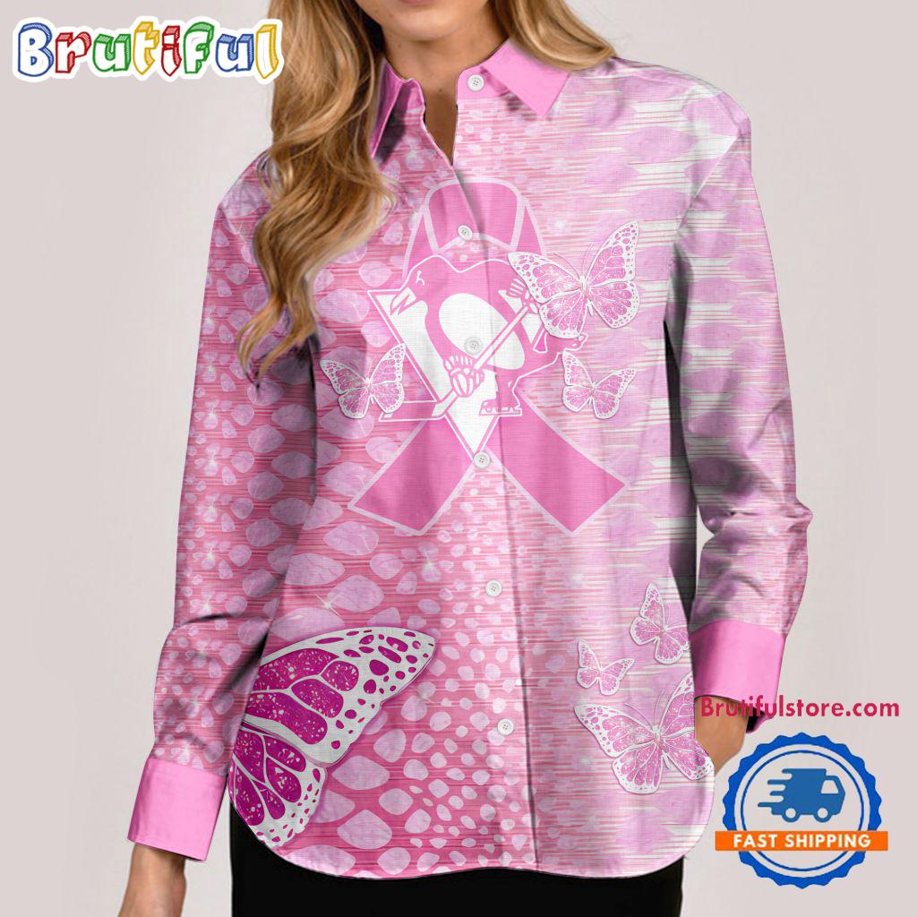 NHL Pittsburgh Penguins Special Pink Fight Breast Cancer Women's Casual Shirt, Hockey Woman Casual Shirt
