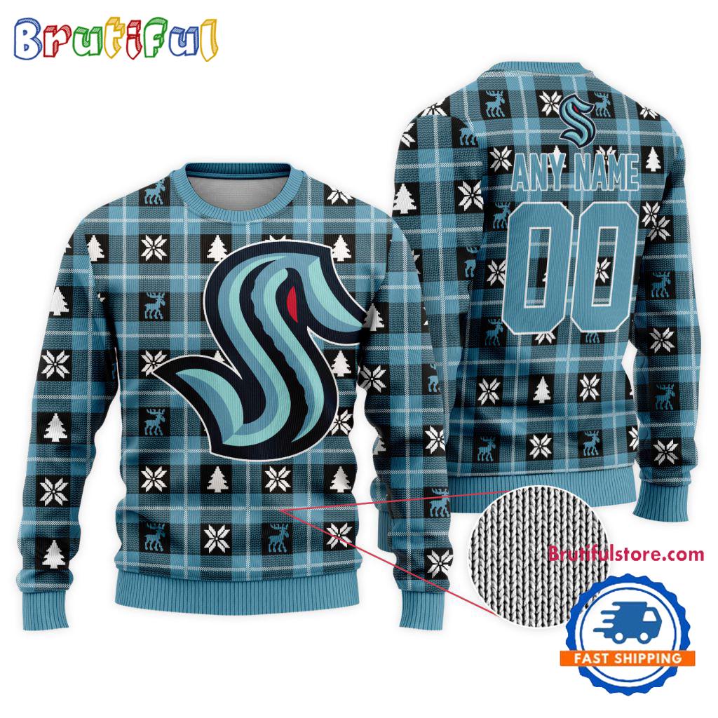 NHL Seattle Kraken Personalized Snow Tree Ugly Christmas Sweater