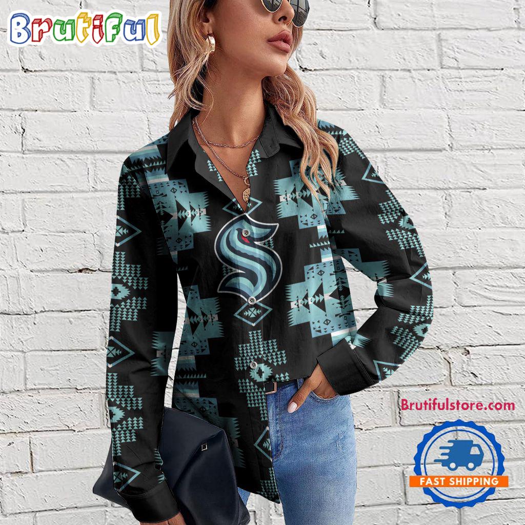 NHL Seattle Kraken Special Native American Women's Casual Shirt, Hockey Women's Casual Shirt