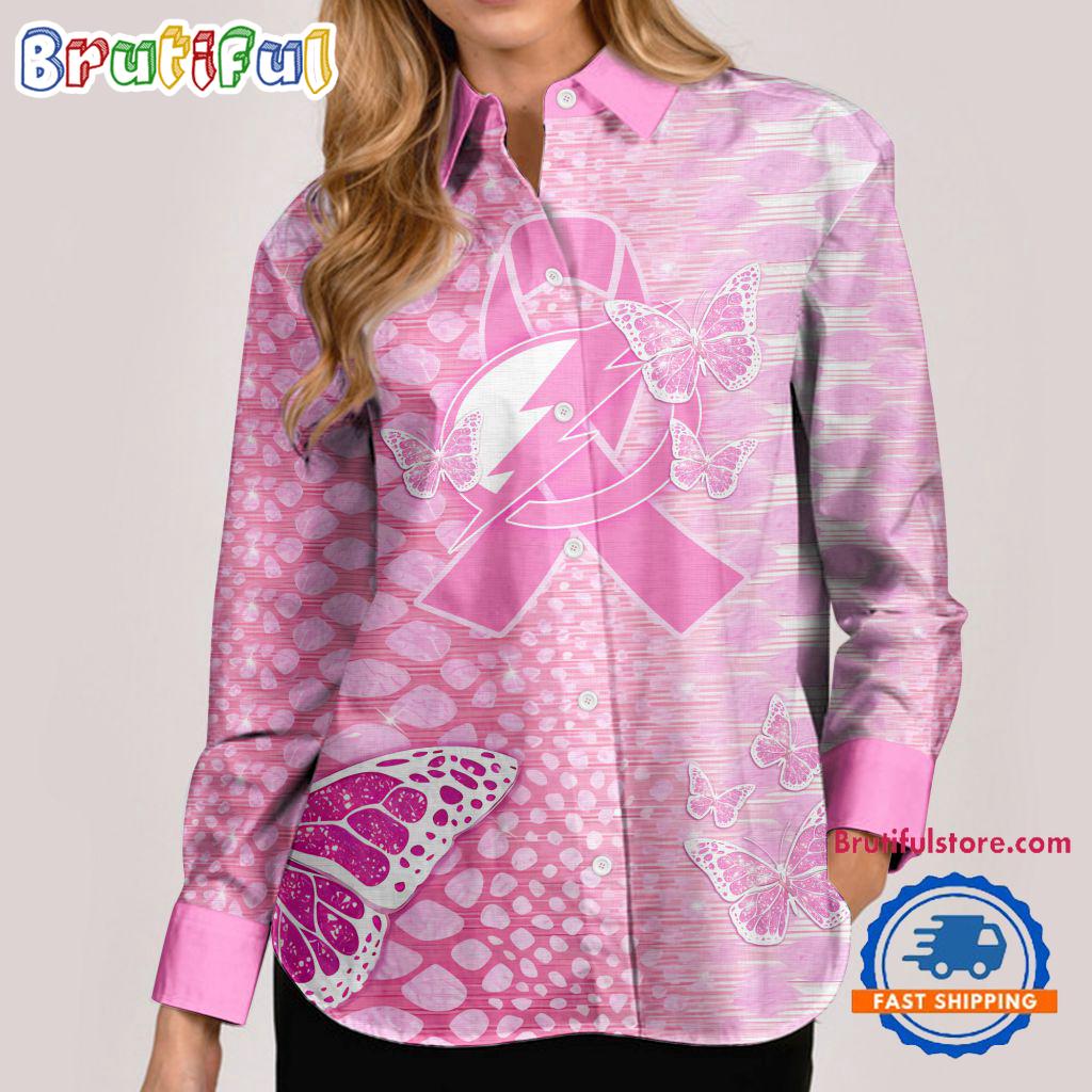 NHL Tampa Bay Lightning Special Pink Fight Breast Cancer Women's Casual Shirt, Hockey Woman Casual Shirt