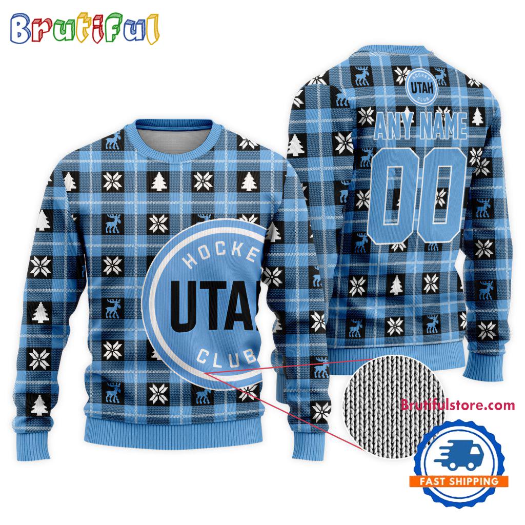 NHL Utah Hockey Club Personalized Snow Tree Ugly Christmas Sweater