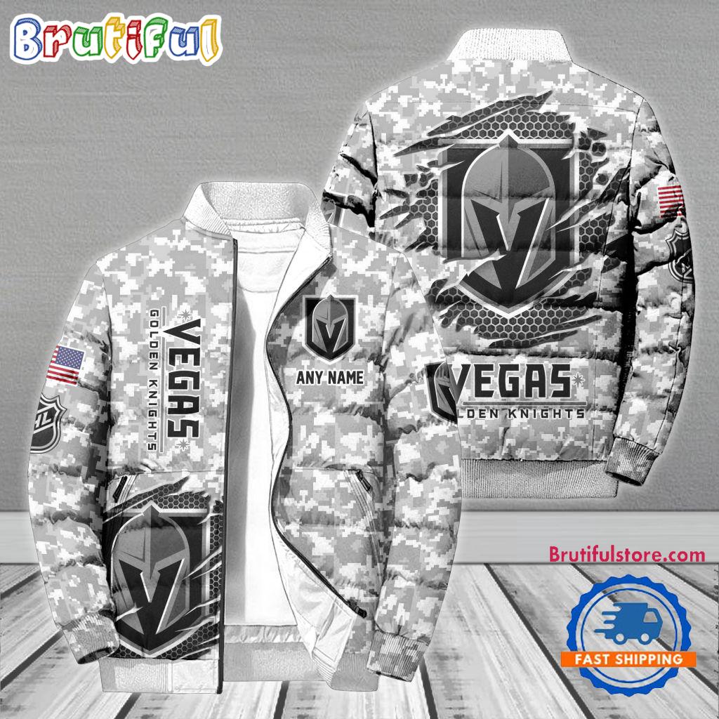 NHL Vegas Golden Knights Special Camo Honor Veterans Puffer Jacket, Hockey Team Design Jacket