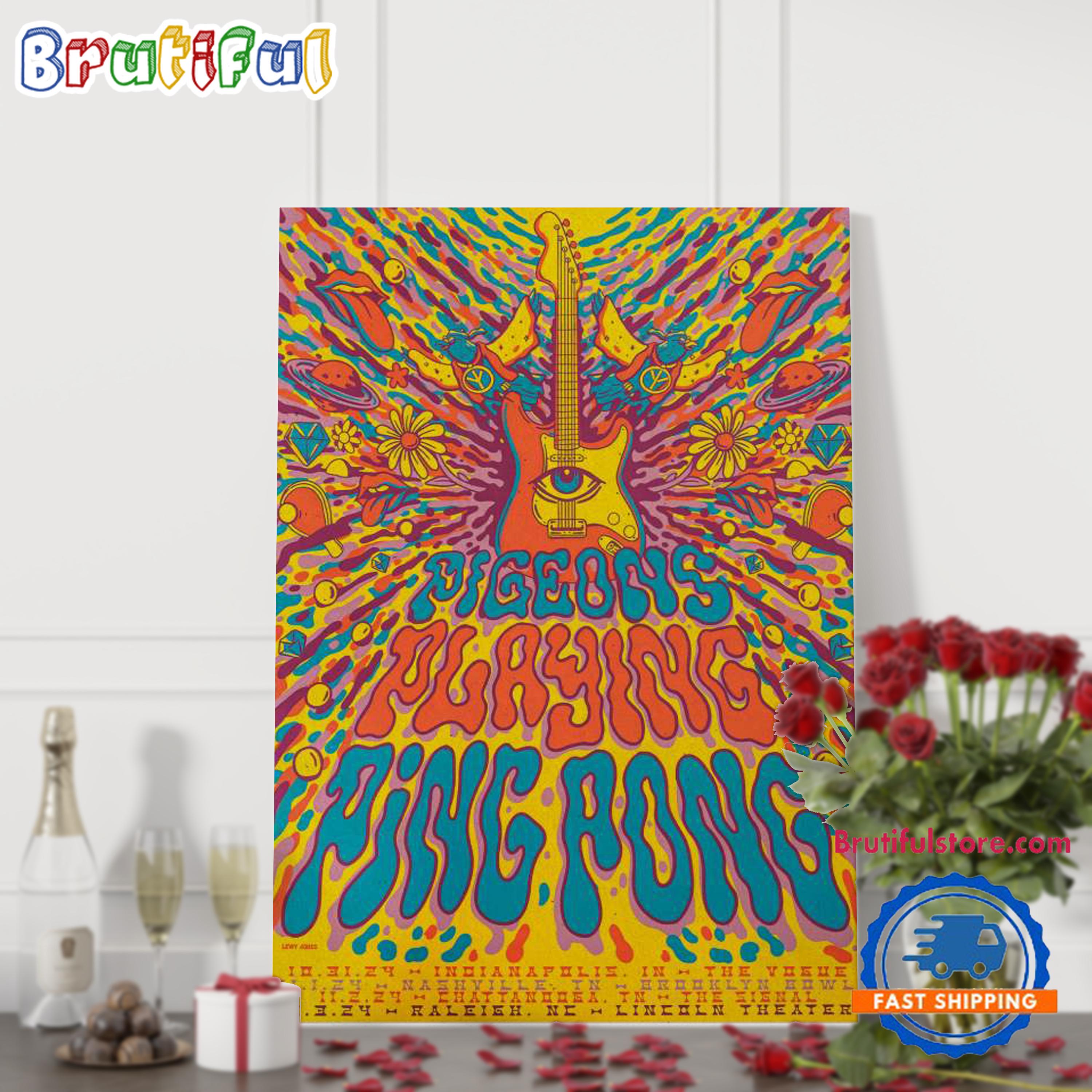 Pigeons Playing Ping Pong Run Tour 2024 Halloween Poster Canvas Art