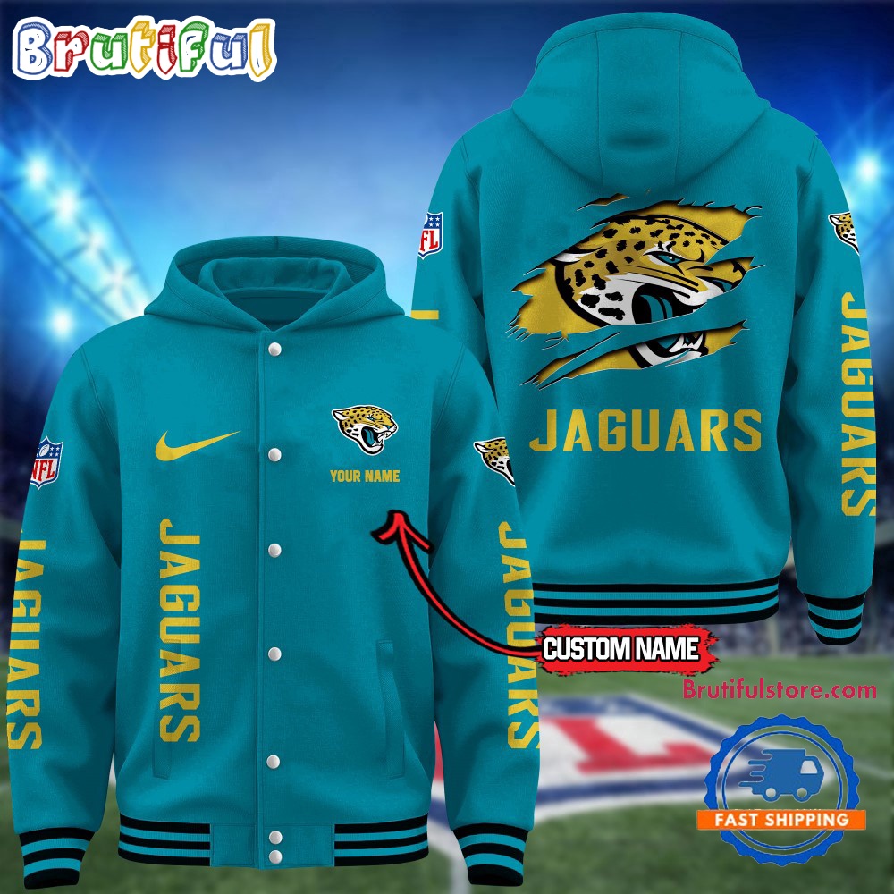 NFL Jacksonville Jaguars Football New Season Design Hooded Baseball Jacket, Custom Name Sport Jacket (New size)