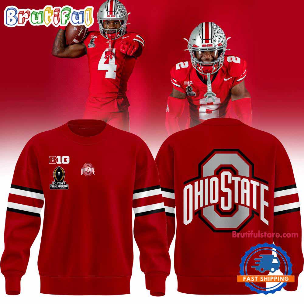 Ohio State Football Playoff First Round Scarlet 2024 Sweatshirt