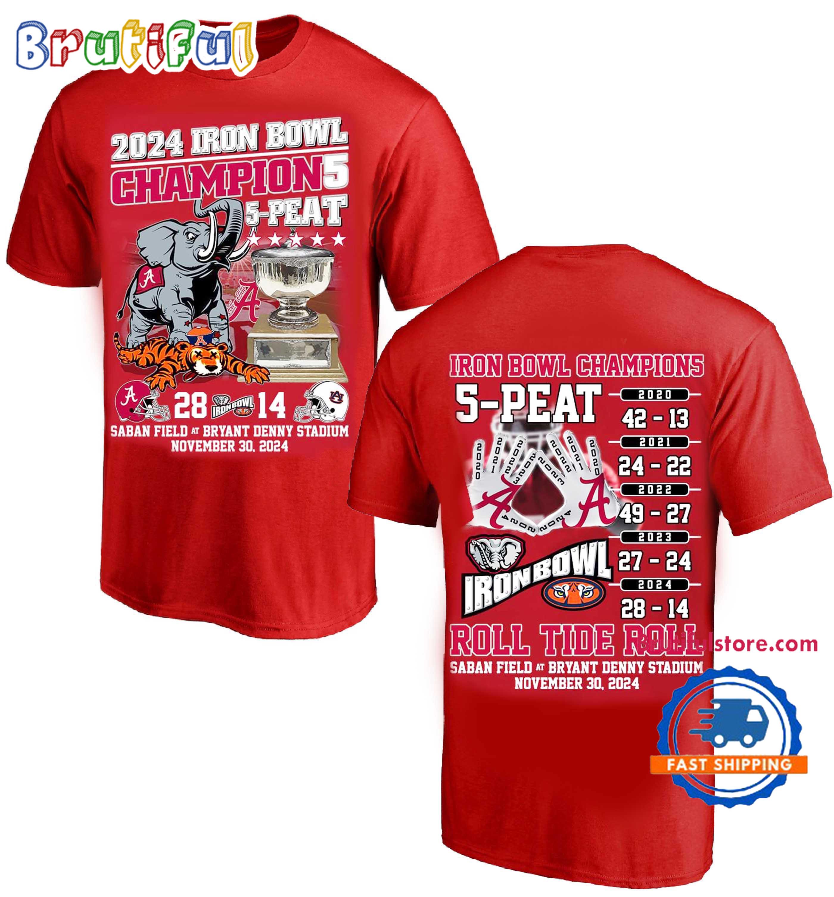 Alabama Crimson Tide Football 2024 Iron Bowl Champions 5-Peat Roll Tide Roll1