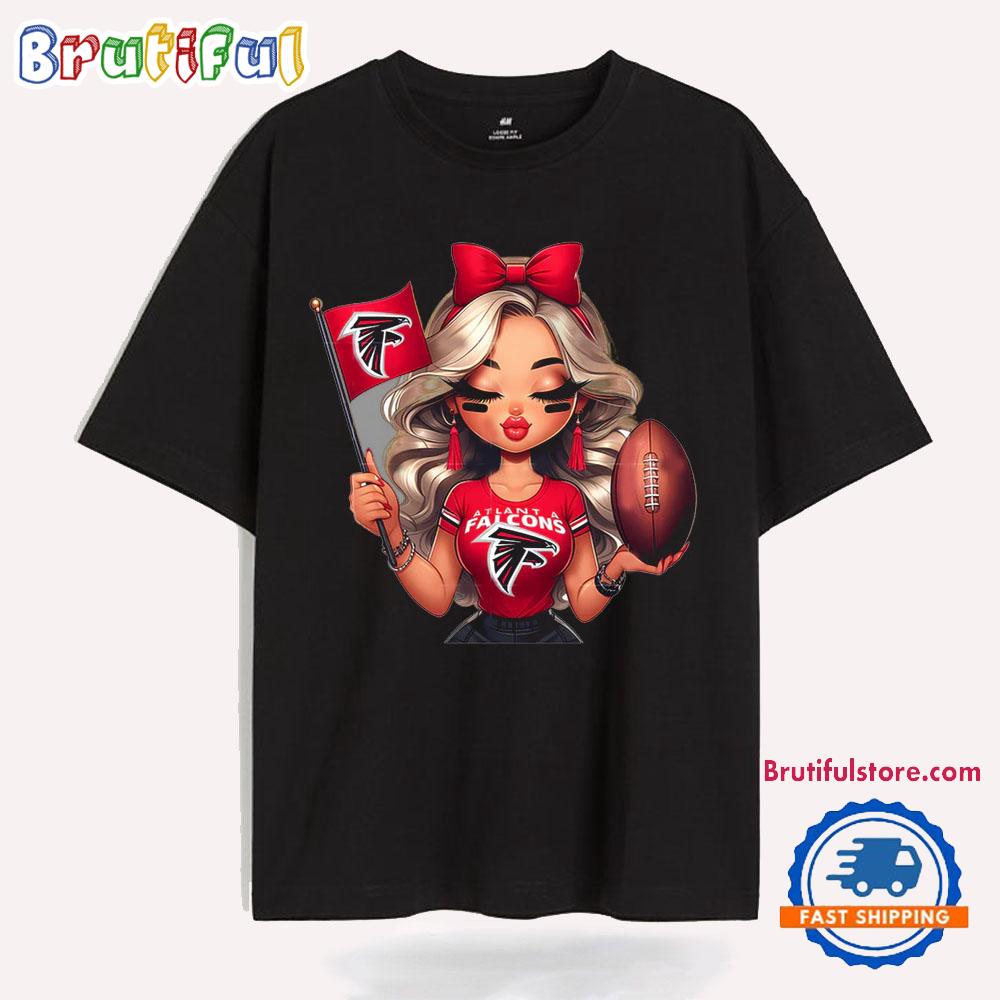 Girl Hold Flag Cheer Football Team Win Super Bowl Atlanta Falcons T Shirt