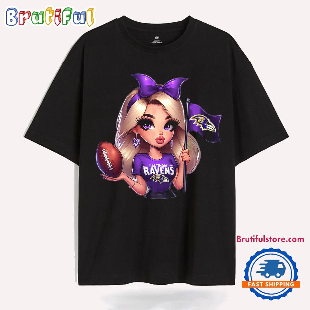 Girl Hold Flag Cheer Football Team Win Super Bowl Baltimore Ravens T Shirt