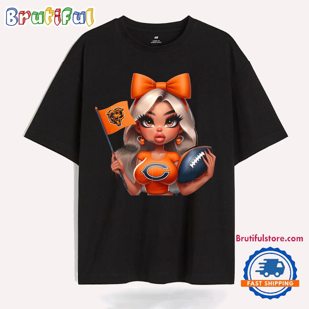 Girl Hold Flag Cheer Football Team Win Super Bowl Chicago Bears T Shirt