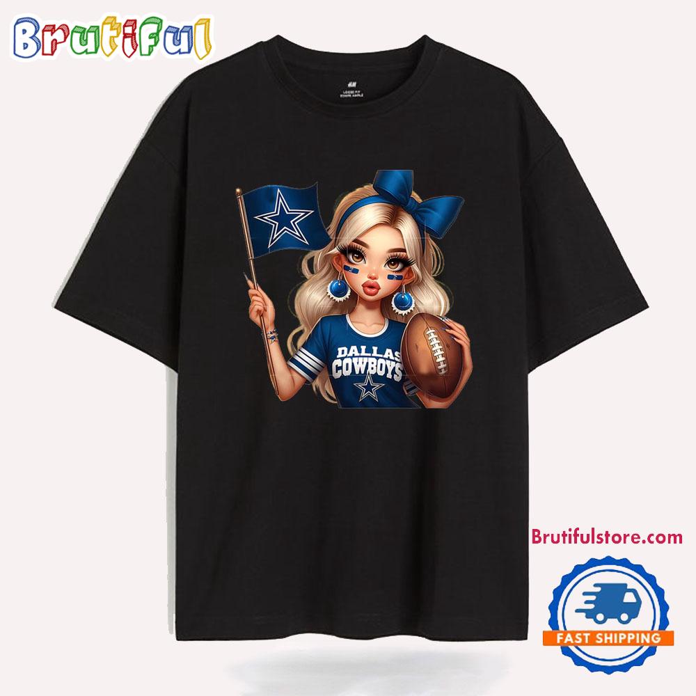 Girl Hold Flag Cheer Football Team Win Super Bowl Dallas Cowboys T Shirt