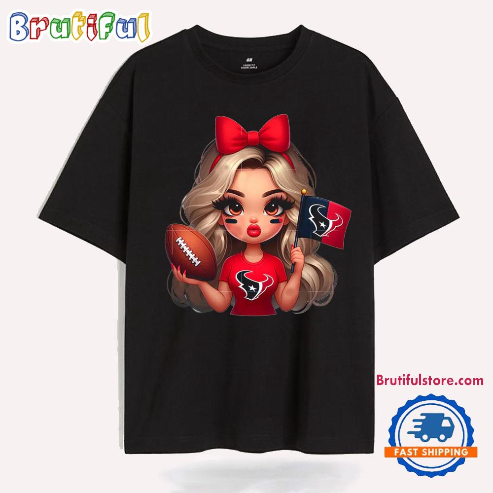 Girl Hold Flag Cheer Football Team Win Super Bowl Houston Texans T Shirt