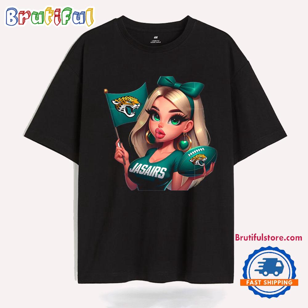 Girl Hold Flag Cheer Football Team Win Super Bowl Jacksonville Jaguars T Shirt