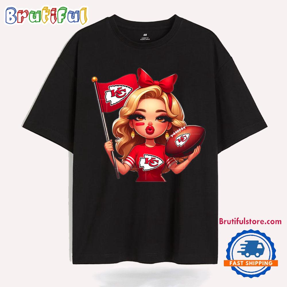 Girl Hold Flag Cheer Football Team Win Super Bowl Kansas City Chiefs T Shirt