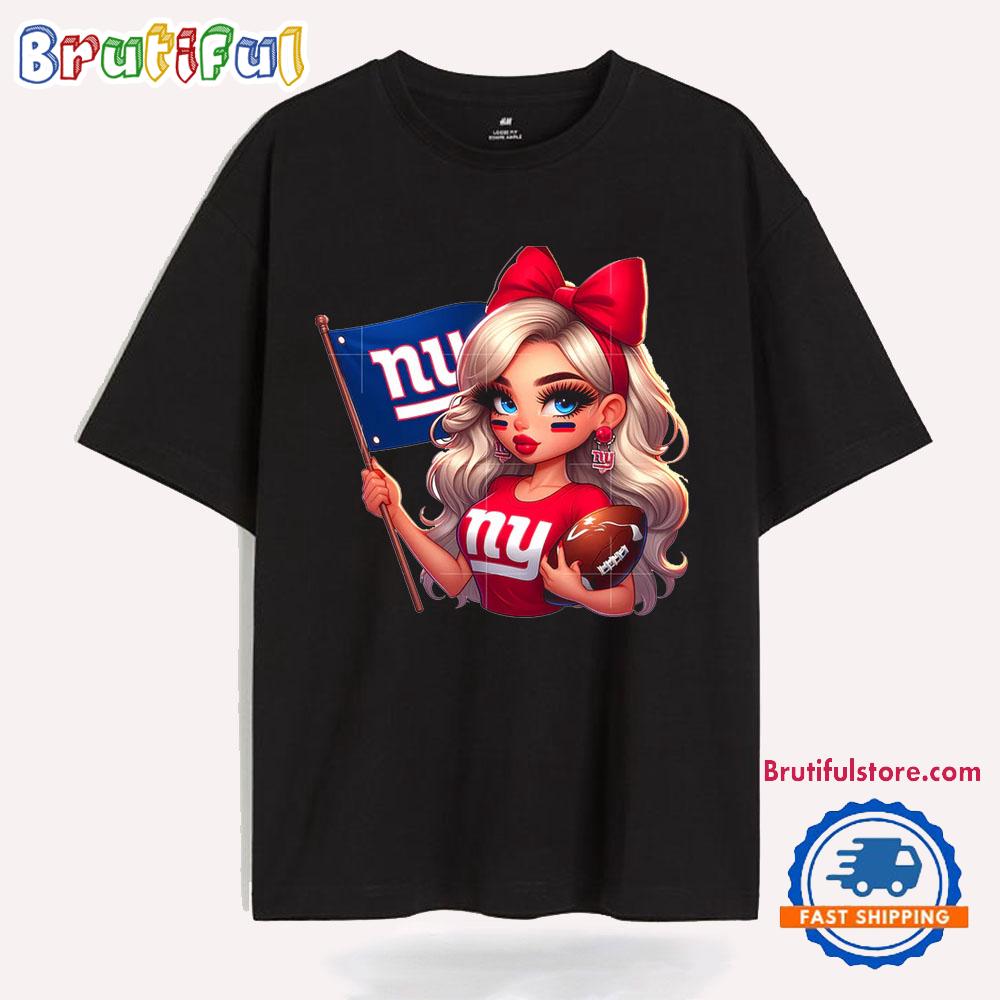 Girl Hold Flag Cheer Football Team Win Super Bowl New York Giants T Shirt